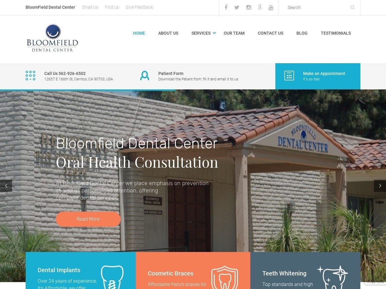 Bloomfield Dental Center Website Screenshot from bloomfielddentalcenter.com