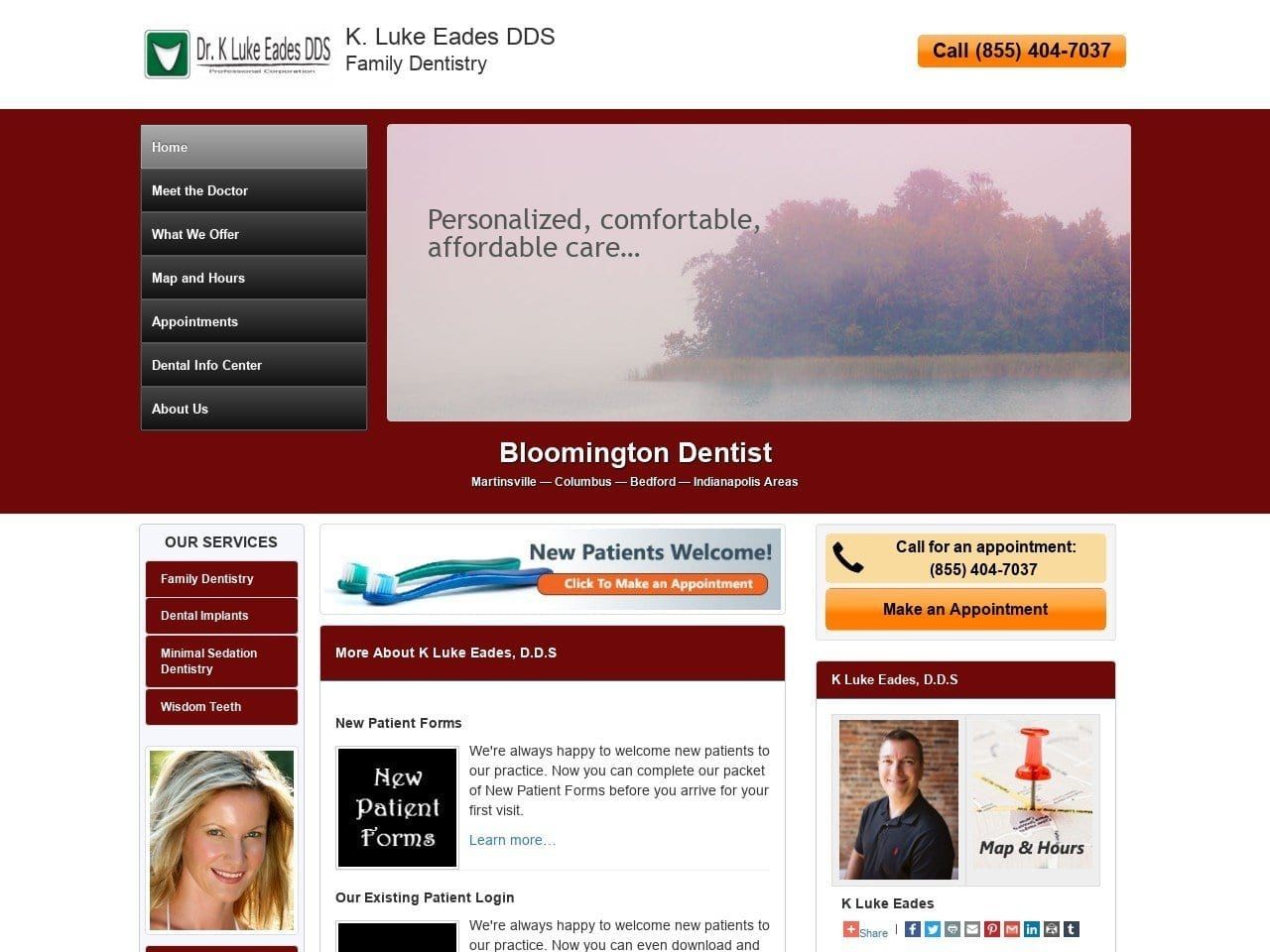 Dr. K Luke Eades D D S P C Website Screenshot from bloomingtondentist.com
