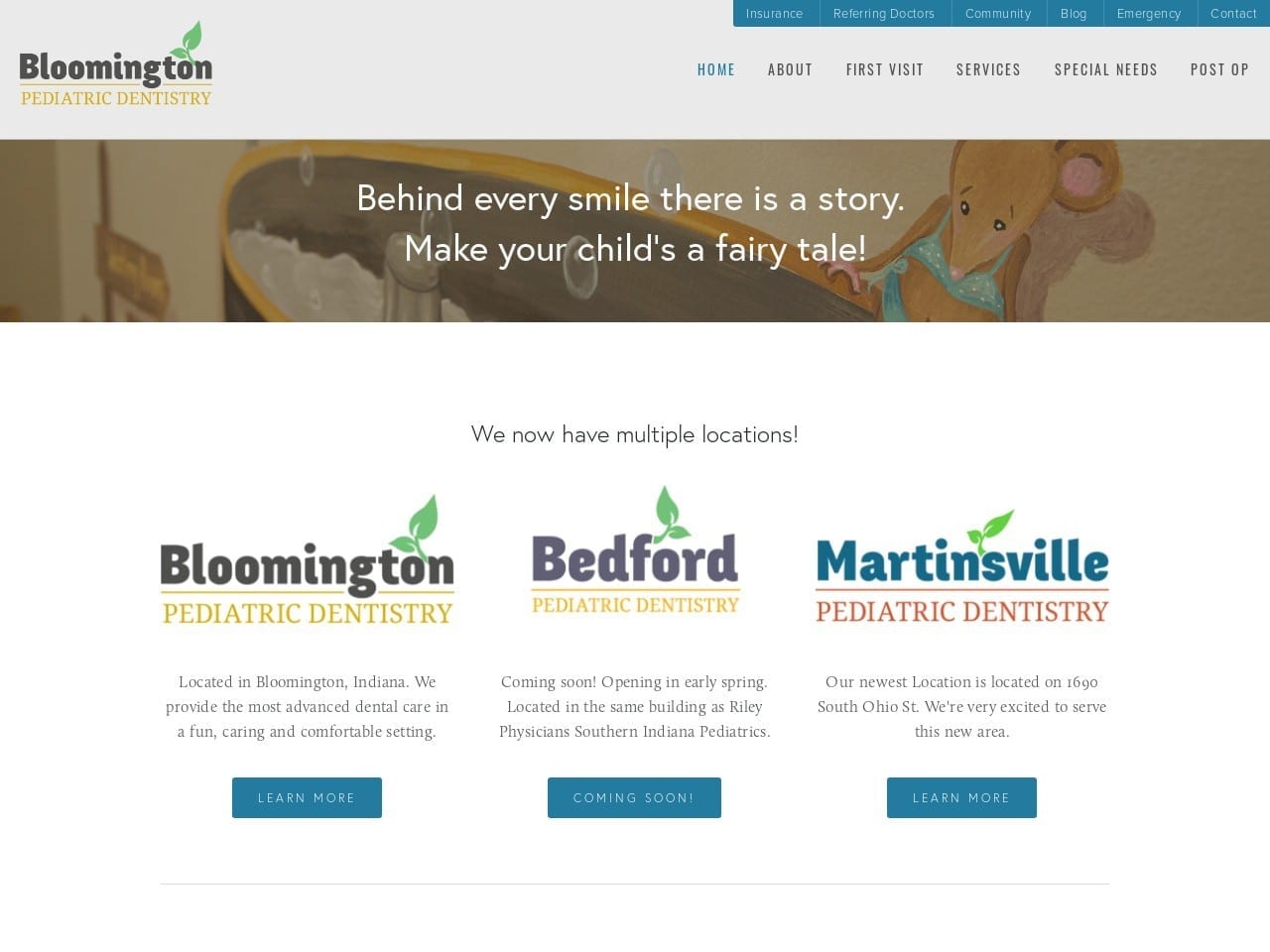 Bloomington Pediatric Dentist Website Screenshot from bloomingtonpediatricdentistry.com