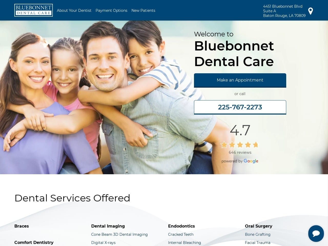 Britney Beard DDS Website Screenshot from bluebonnetdentalcare.com