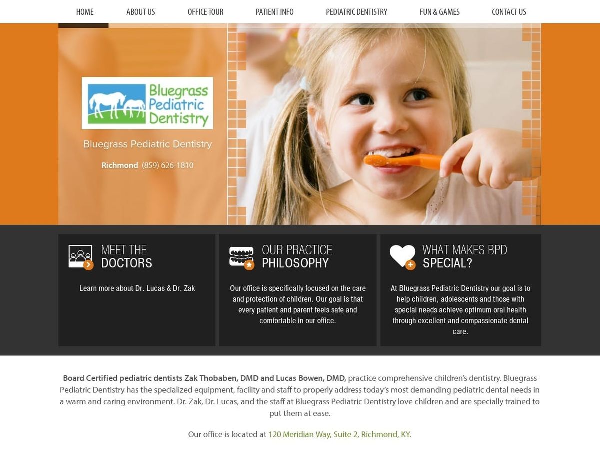 Bluegrass Pediatric Dentist Website Screenshot from bluegrasspediatricdentistry.com