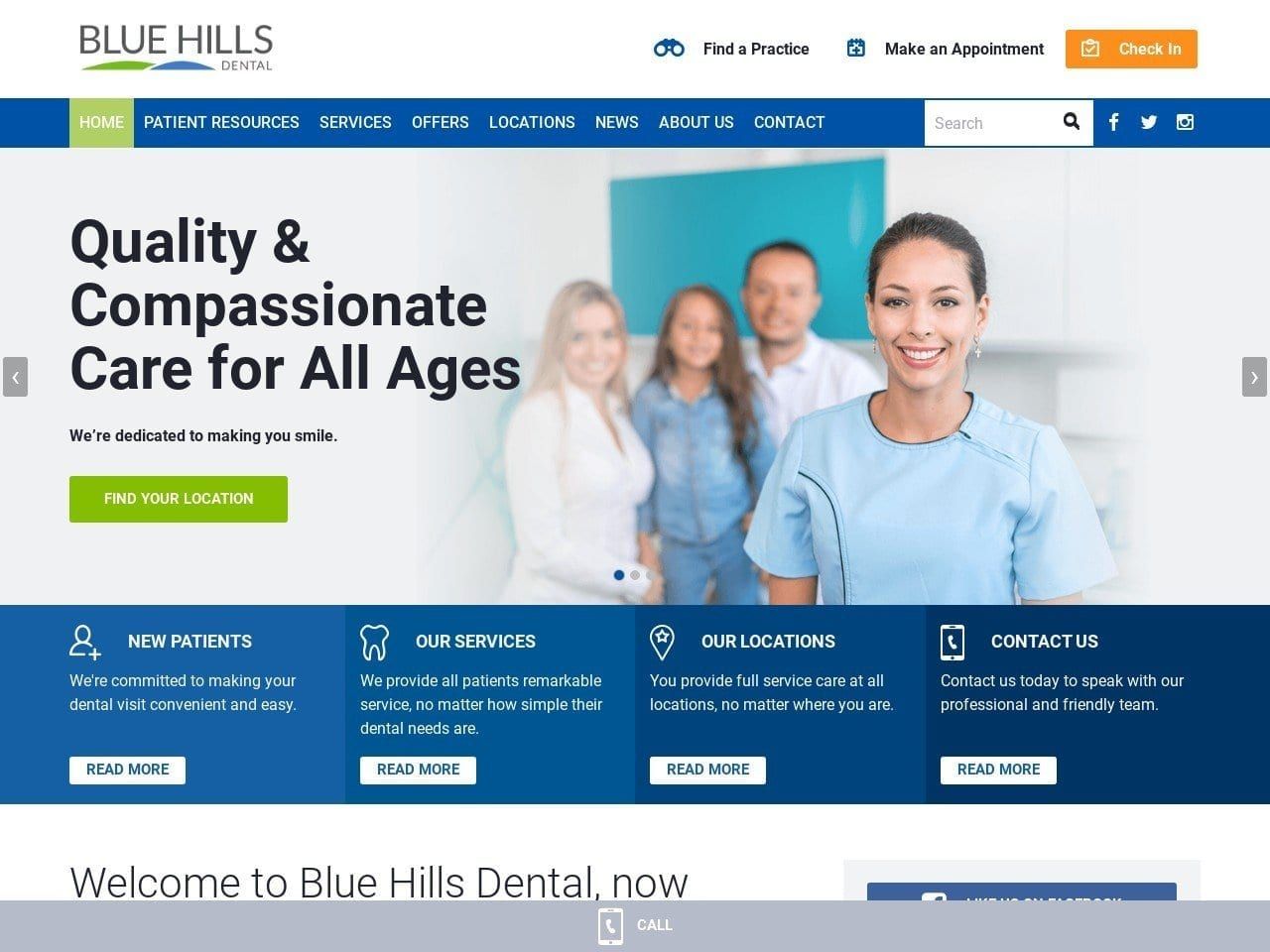 Blue Hills Dental Group Website Screenshot from bluehillsdental.com