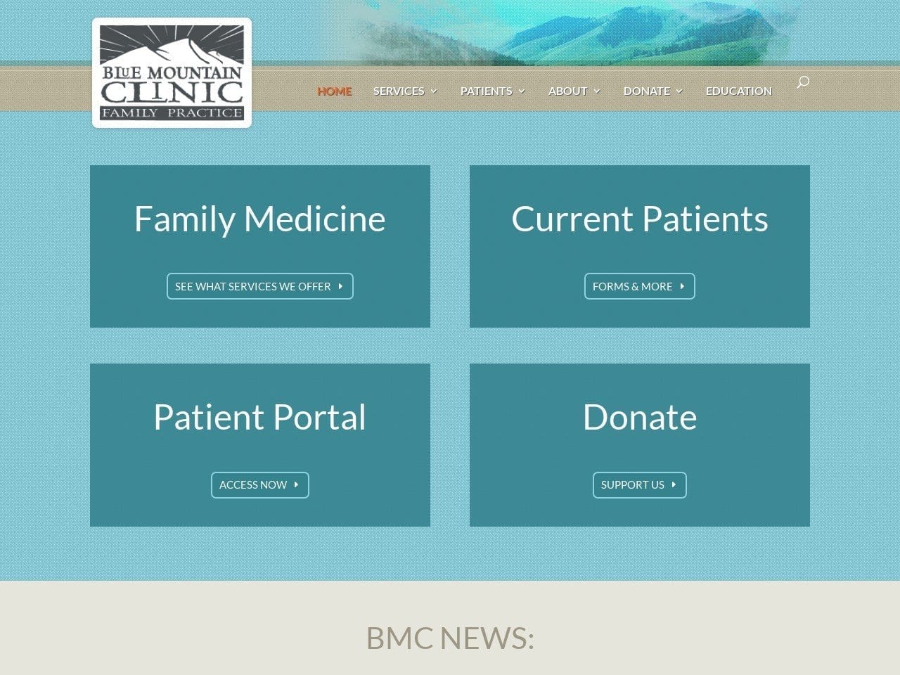 Blue Mountain Clinic Website Screenshot from bluemountainclinic.org