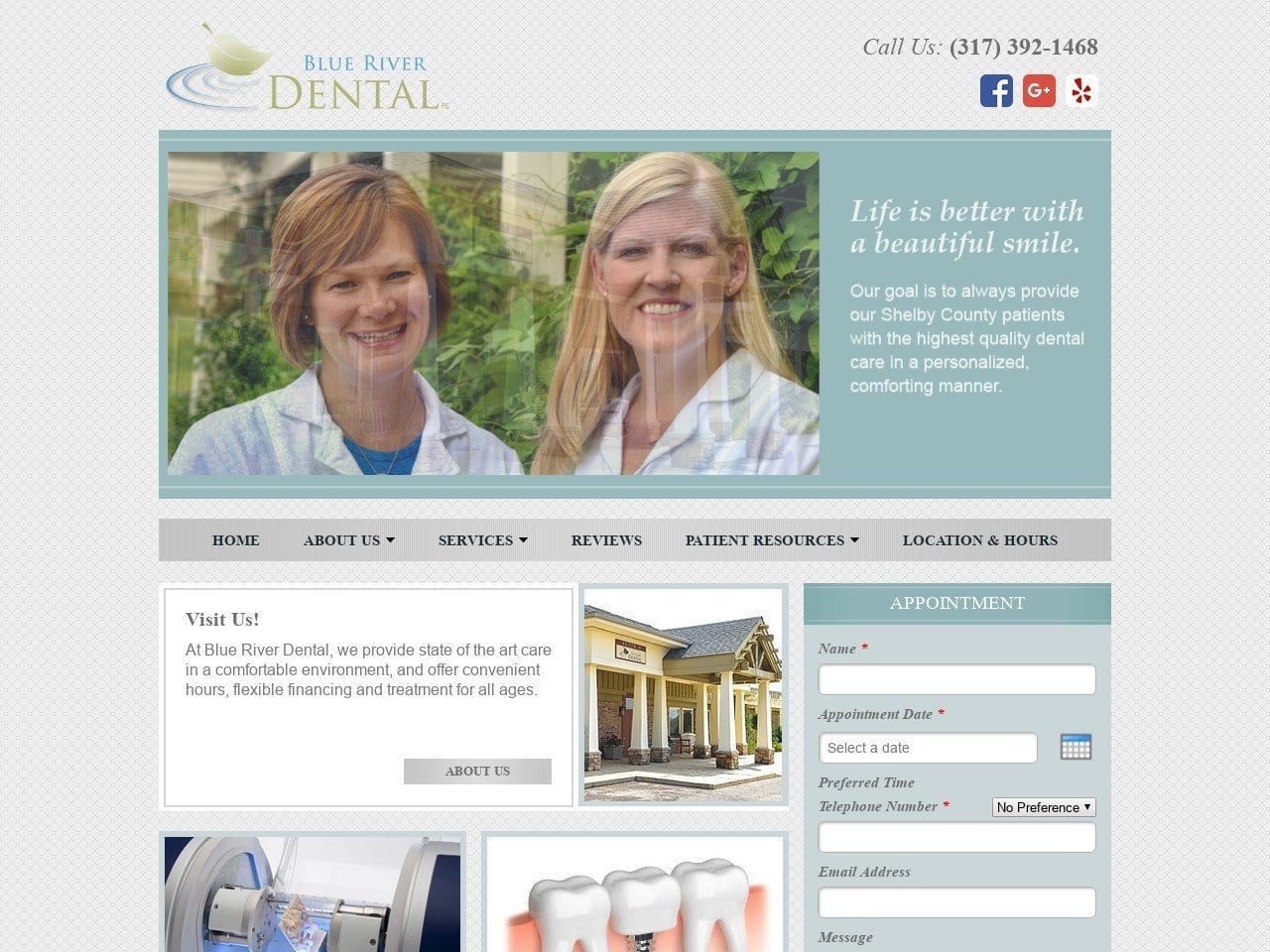 Blue River Dental Care Website Screenshot from blueriverdental.com