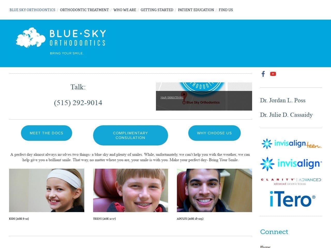 Blue Sky Orthodontics Website Screenshot from blueskyames.com