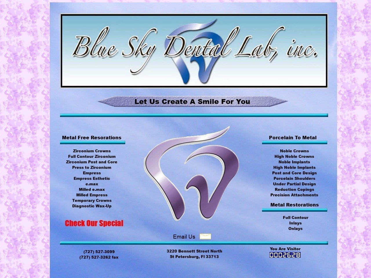 Blud Sky Dental Lab Inc. Website Screenshot from blueskydentallab.com