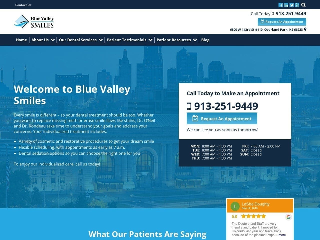 Blue Valley Smiles Website Screenshot from bluevalleysmiles.com