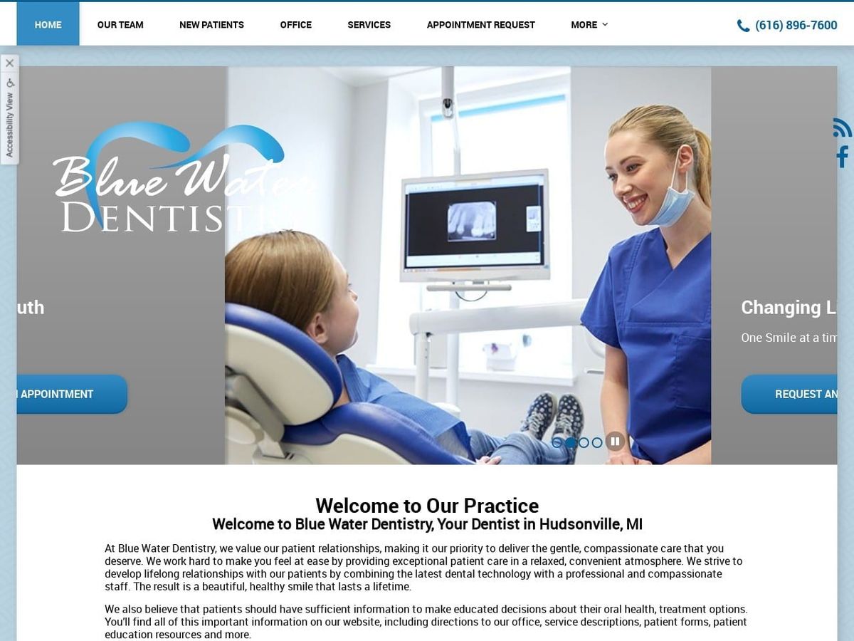 Blue Water Dentist Website Screenshot from bluewaterdentistry.com