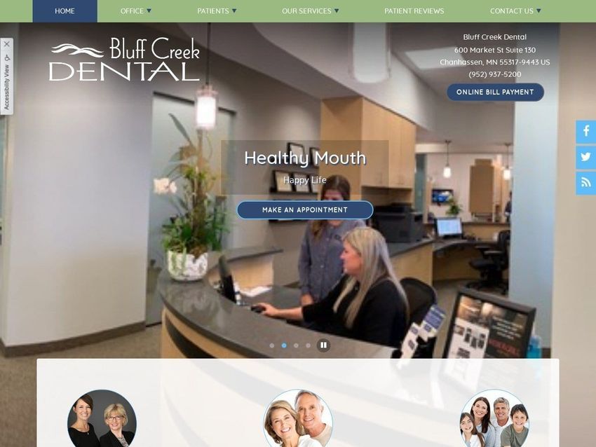Bluff Creek Dental Website Screenshot from bluffcreekdental.com