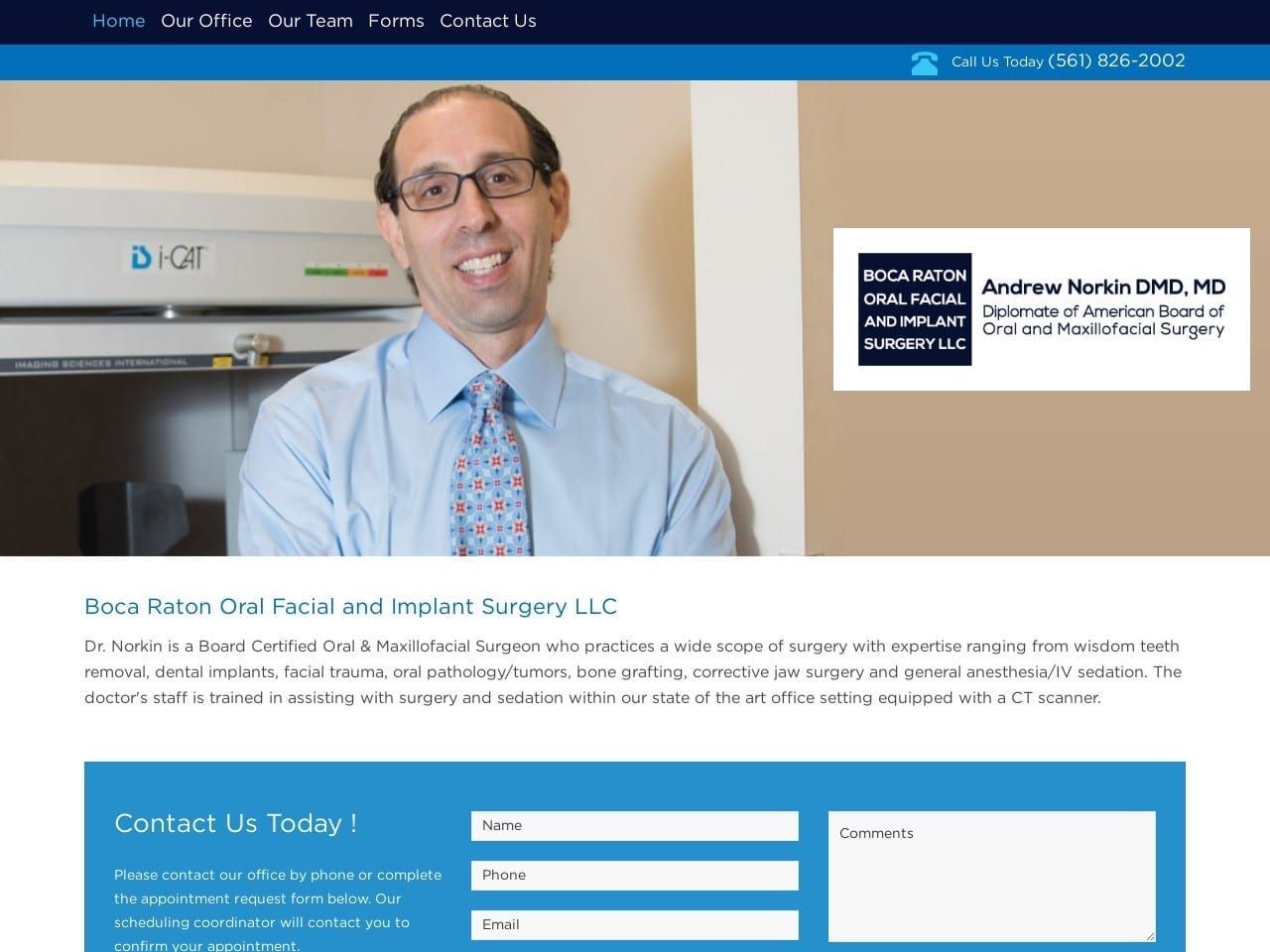 Boca Raton Center For Oral Facial Dentist Website Screenshot from bocaoralsurgery.com
