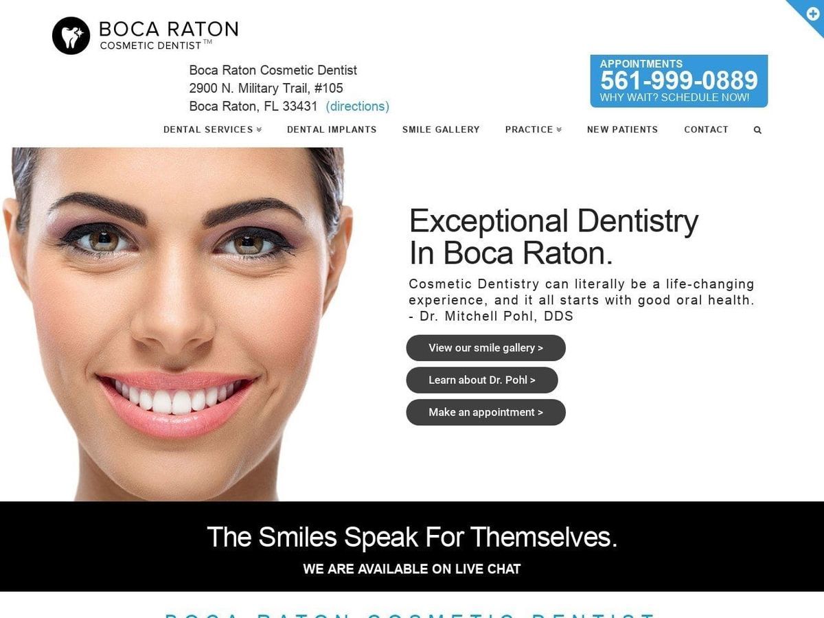 Boca Raton Cosmetic Dentist Website Screenshot from bocaratoncosmeticdentist.com