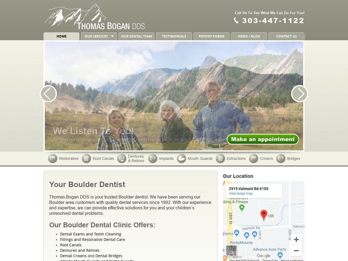 Thomas Bogan DDS Website Screenshot from boganddsboulder.com