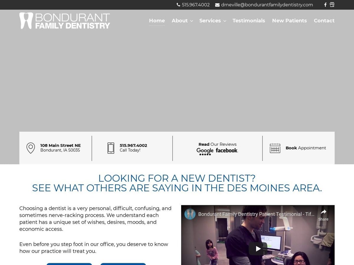 Bondurant Family Dentist Website Screenshot from bondurantfamilydentistry.com