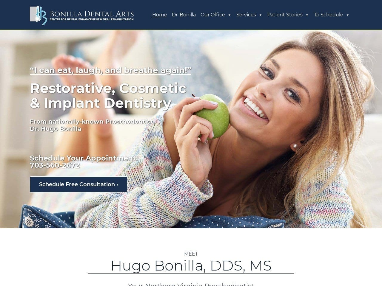 Bonilla Dental Arts Website Screenshot from bonilladentalarts.com