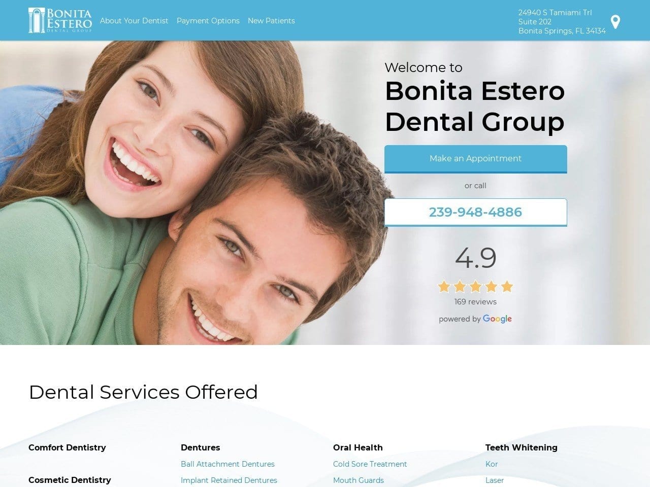 Bonita Estero Dental Group Website Screenshot from bonitaesterodental.com