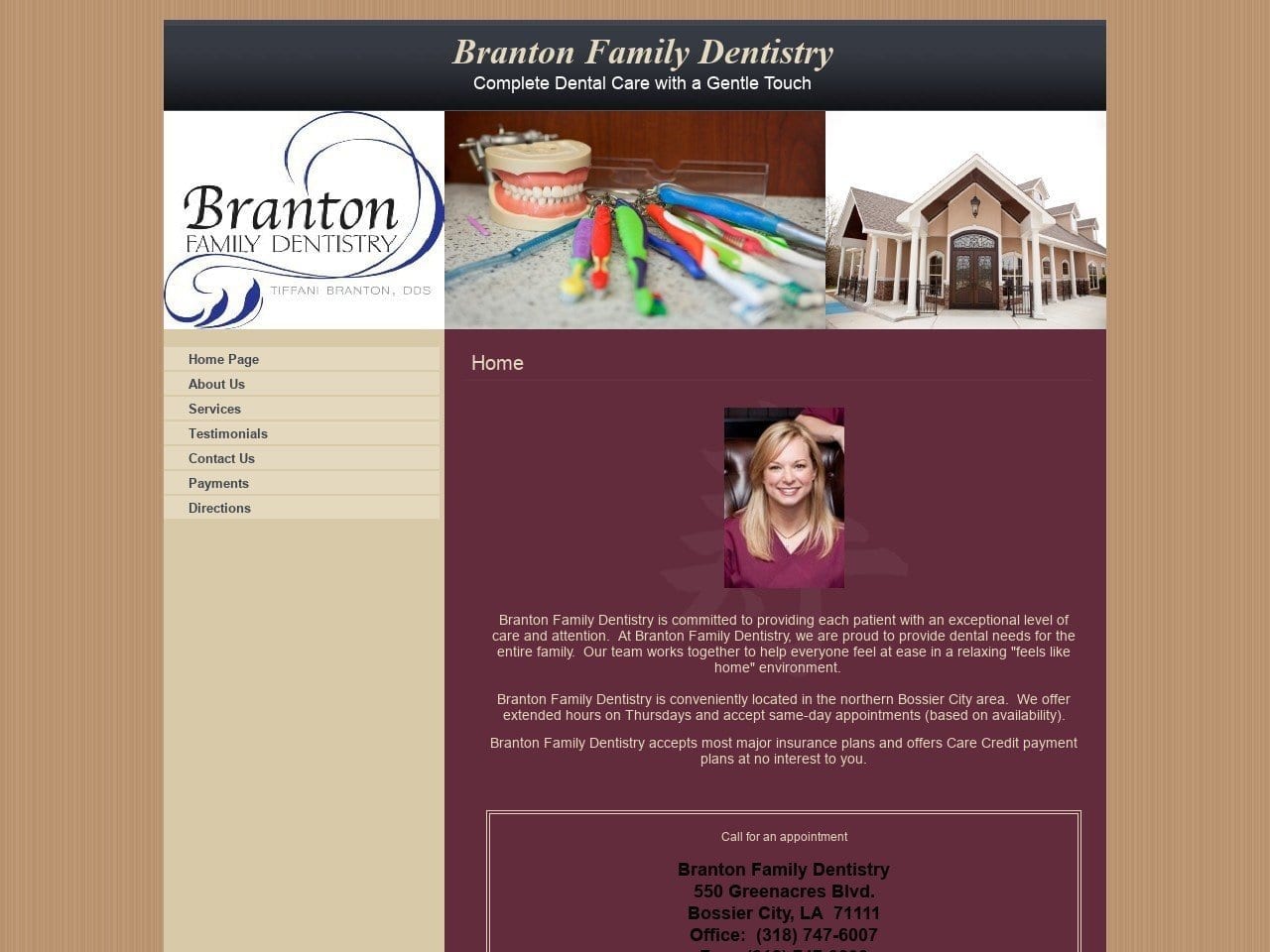 Branton Family Dentist Website Screenshot from bossierdentist.com