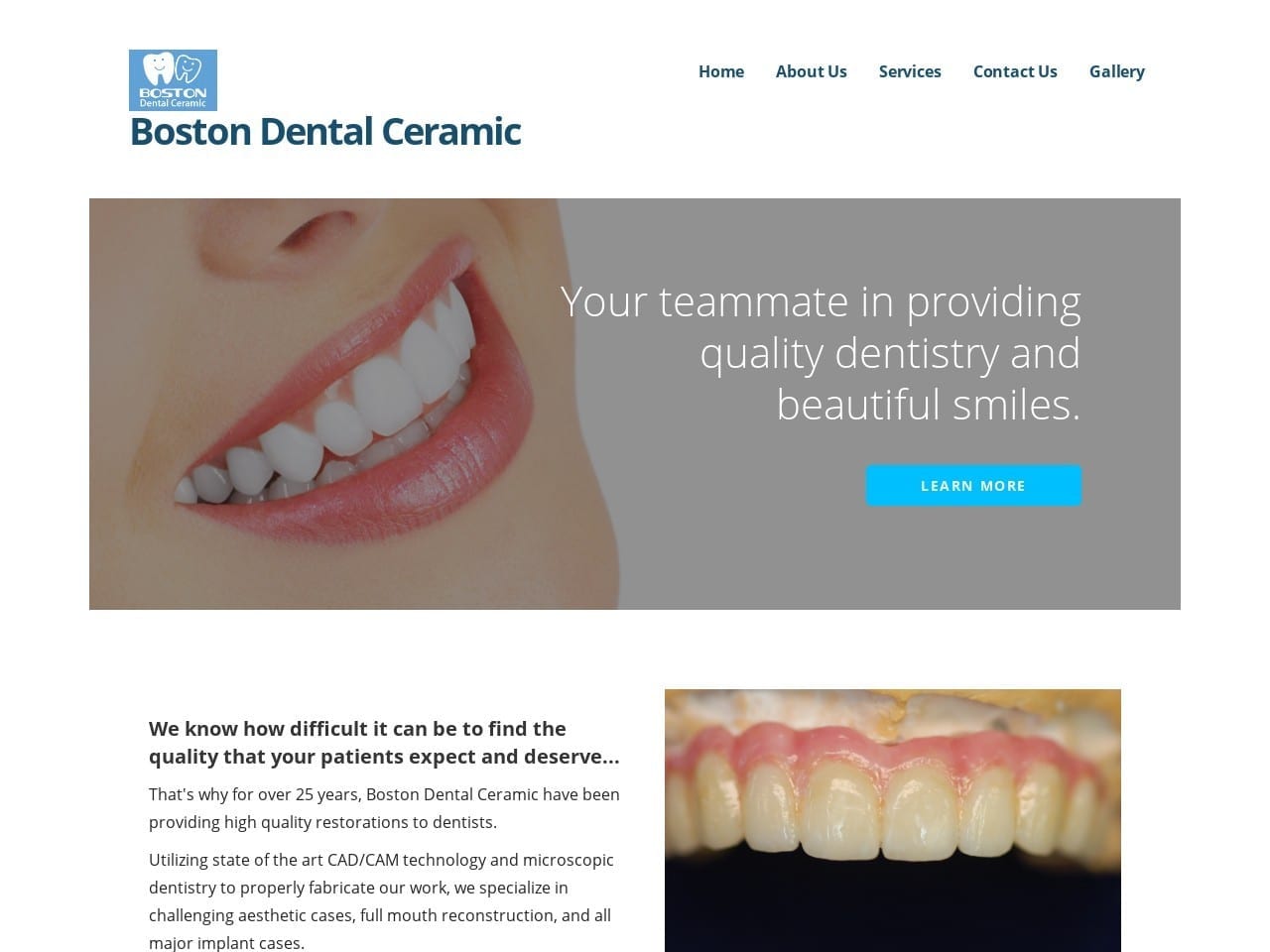 Boston Dental Ceramic Website Screenshot from bostondentalceramic.com