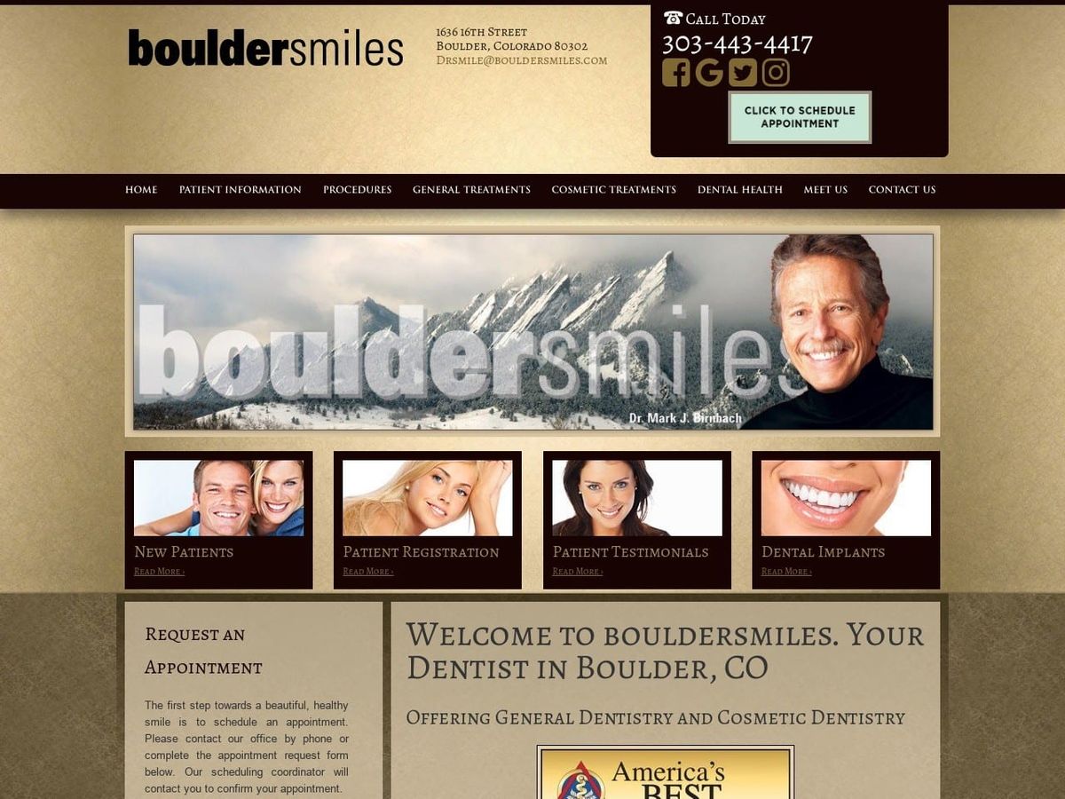 Bouldersmiles | Dr. Mark Birnbach Website Screenshot from bouldersmiles.com