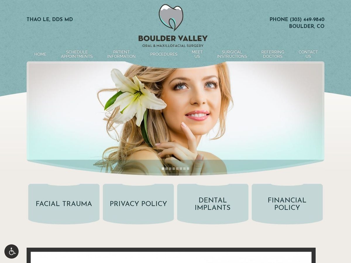 Boulder Valley Oral Dentist Website Screenshot from bouldervalleyoms.com