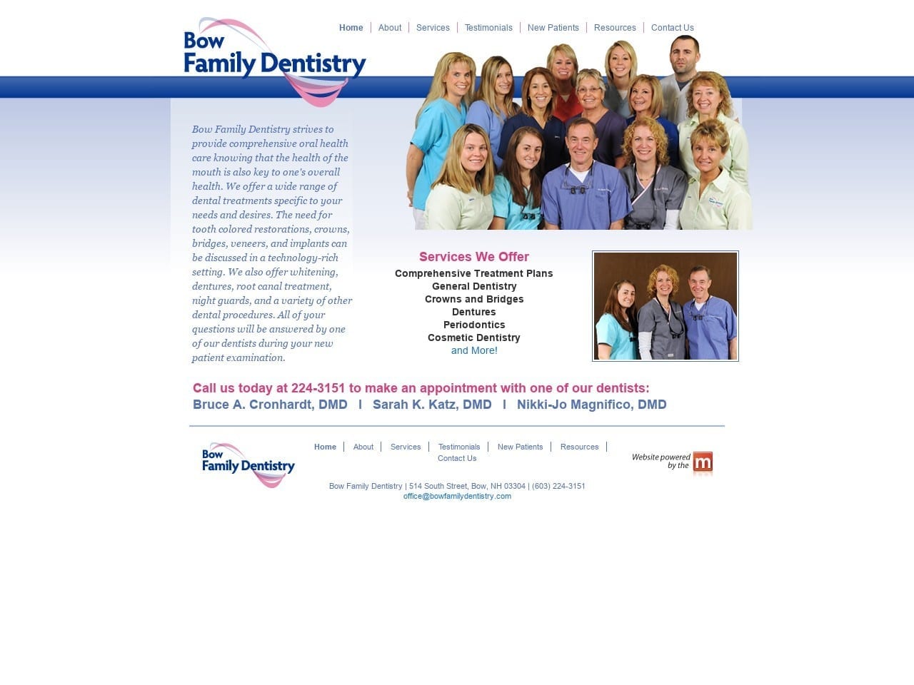 Bow Family Dentist Website Screenshot from bowfamilydentistry.com