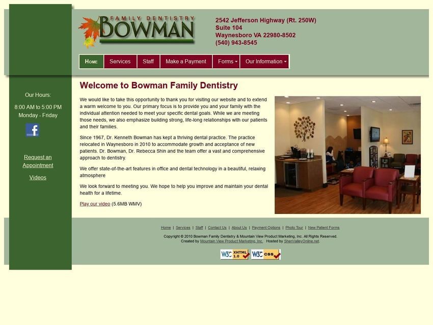 Bowman Family Dentist Website Screenshot from bowmanfamilydentistry.com