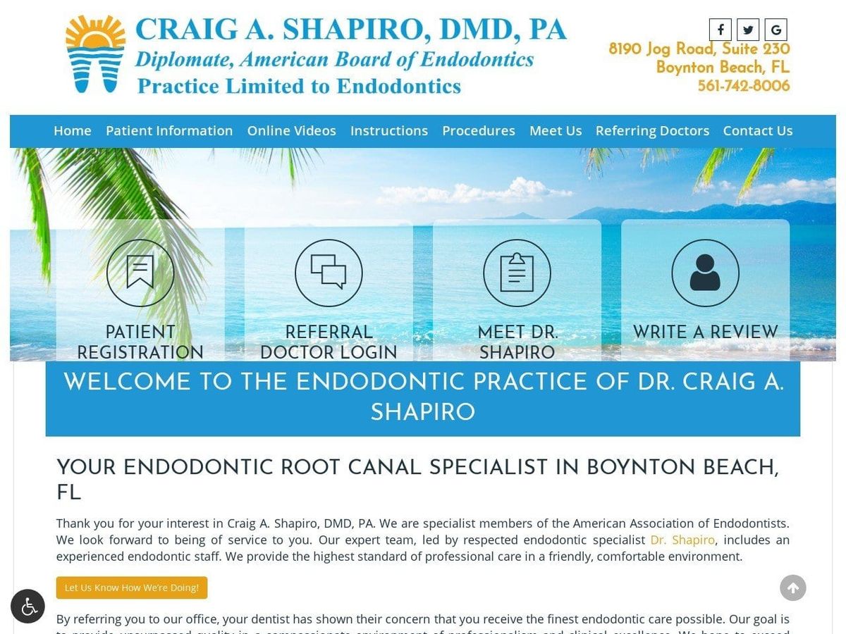 Shapiro Craig a DDS Website Screenshot from boyntonrootcanal.com