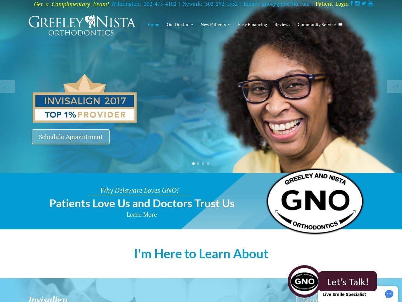 Greeley & Nista Orthodontics Website Screenshot from bracesindelaware.com