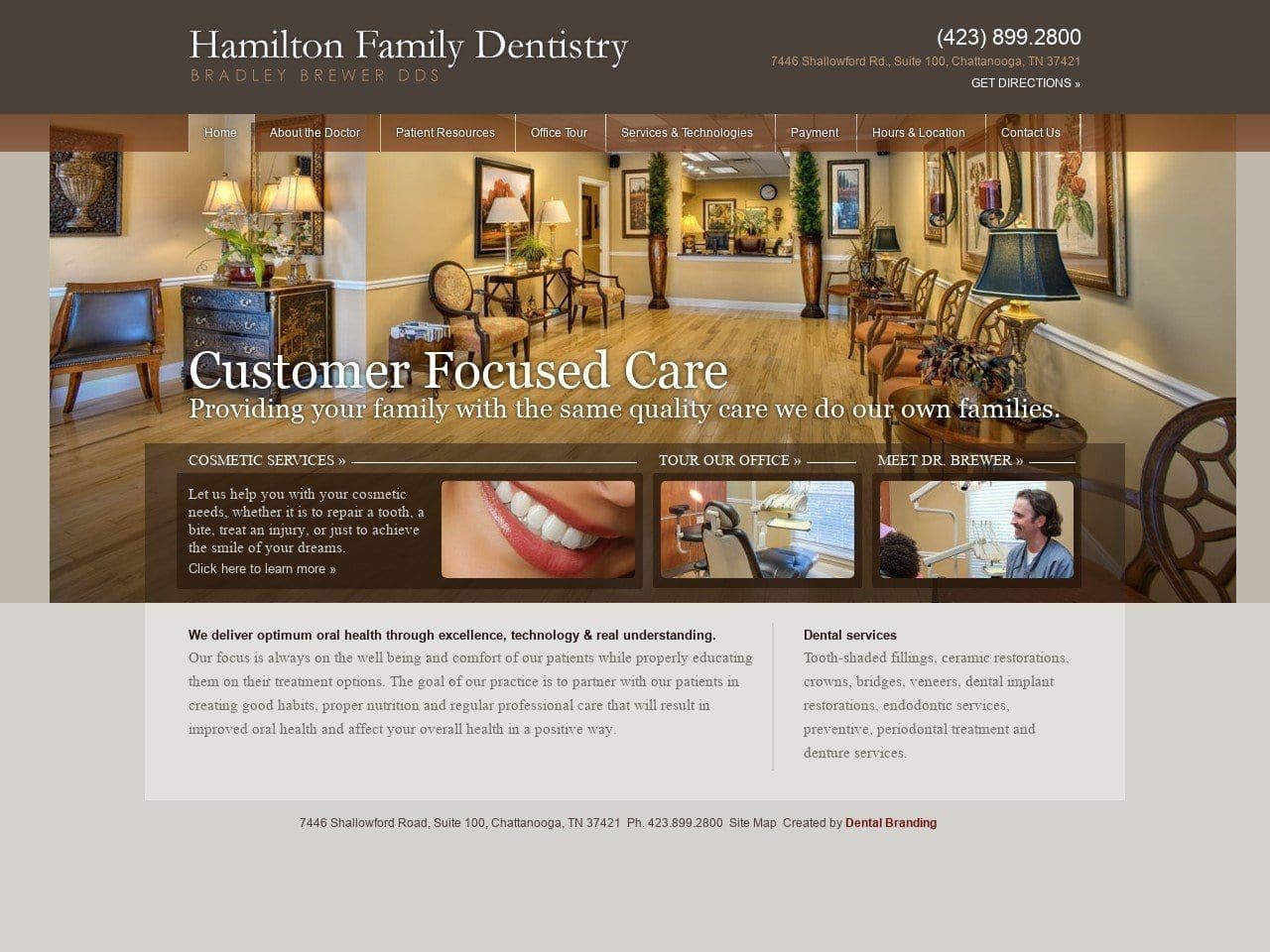 Hamilton Family Dentist Website Screenshot from bradleybrewerdds.com