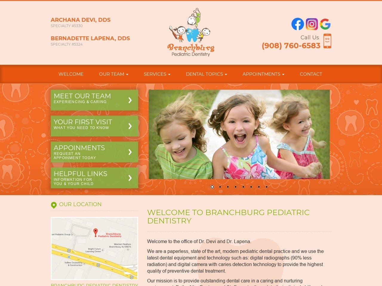 Branchburg Pediatric Dentist Website Screenshot from branchburgpediatricdentistry.com