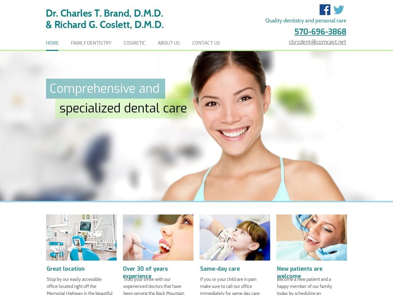 Brand Dentist Website Screenshot from brandcoslettfamilydentistry.com