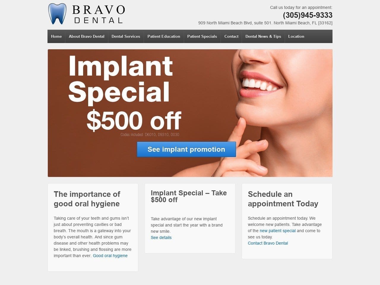 Bravo Dental Website Screenshot from bravo-dental.com