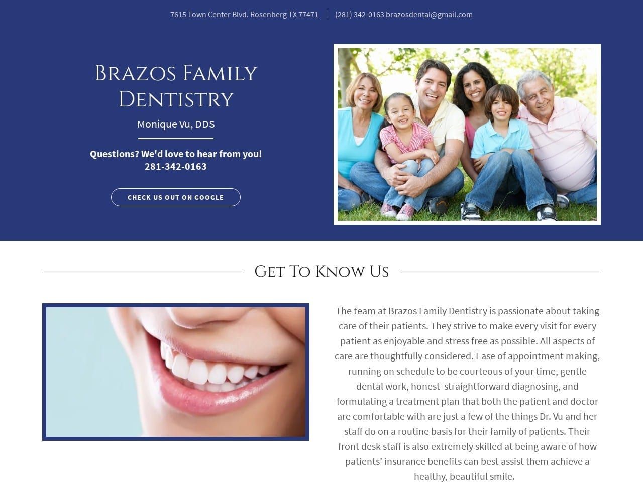 Brazos Family Dentistry Monique Vu DDS PC Website Screenshot from brazosdental.com
