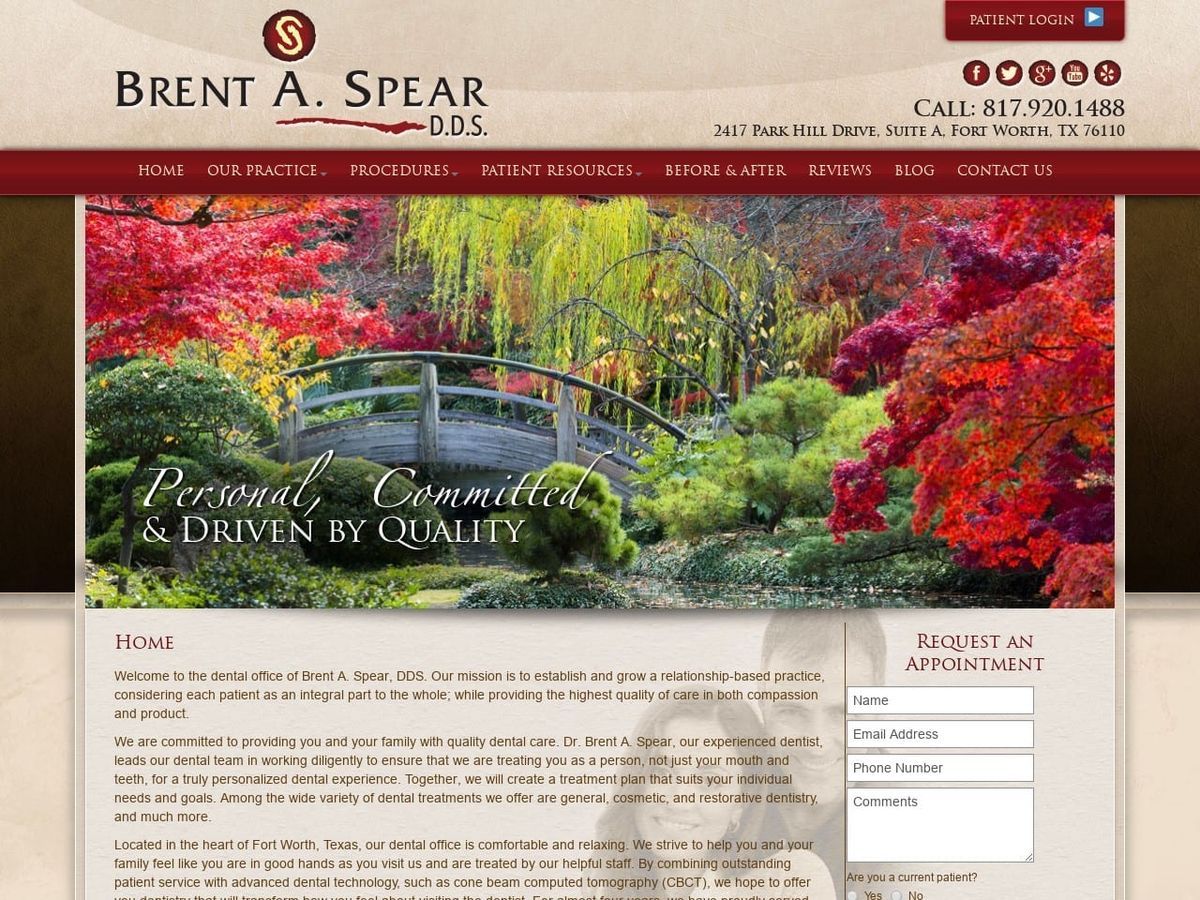 Brent A. Spear D.D.S Website Screenshot from brentspeardental.com
