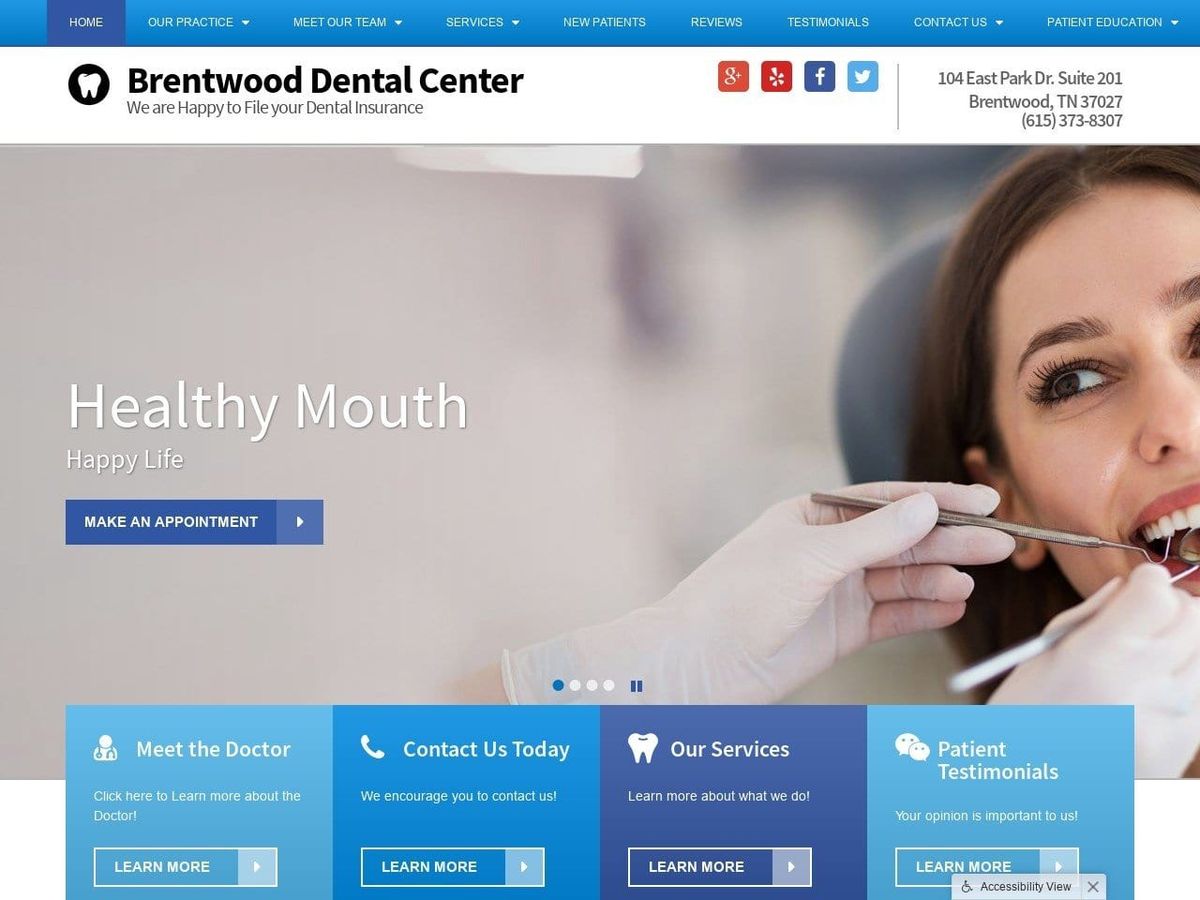 Brentwood Dental  Centertn Website Screenshot from brentwooddentalcentertn.com