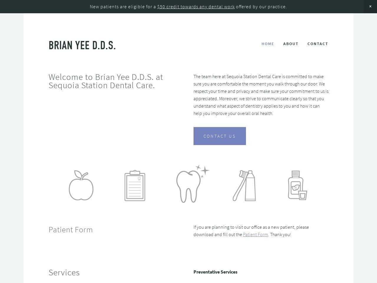 Sequoia Station Dental Care Website Screenshot from brianyeedds.com