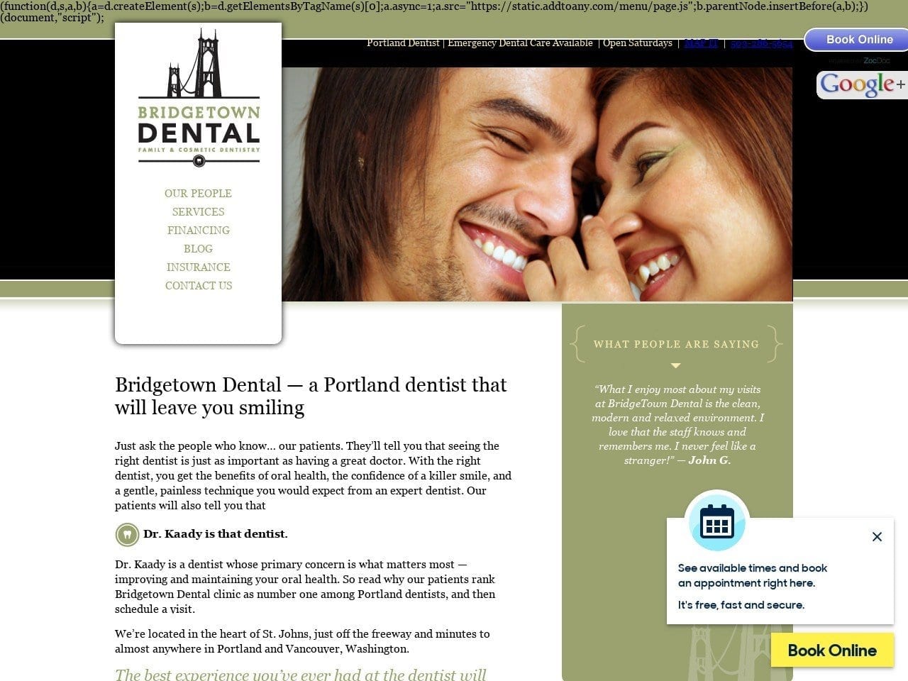 Bridgetown Dental Website Screenshot from bridgetowndental.com