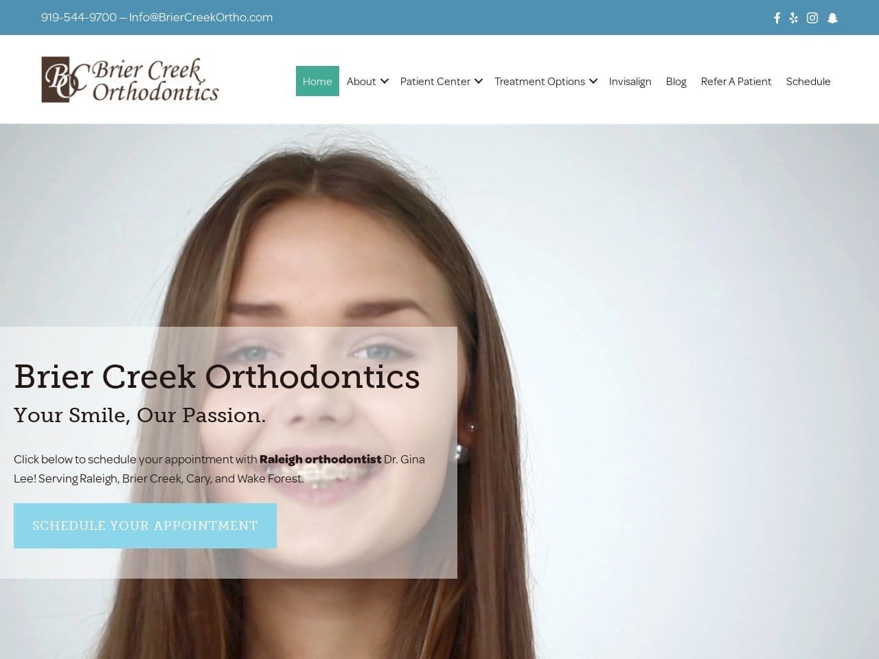 Brier Creek Orthodontics Website Screenshot from briercreekortho.com