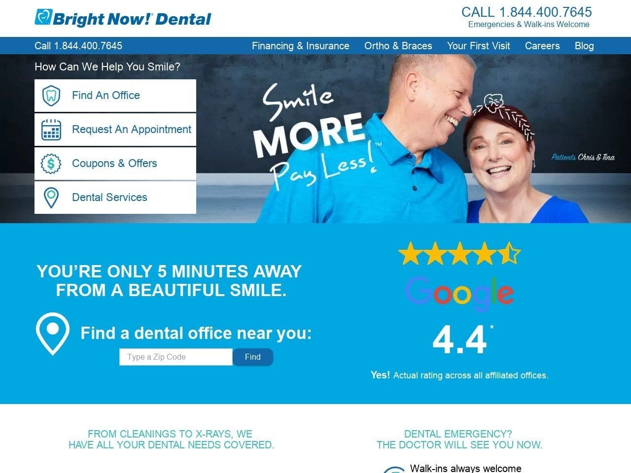 Bright Now Dental Center Verma Deepali DDS Website Screenshot from brightnow.com