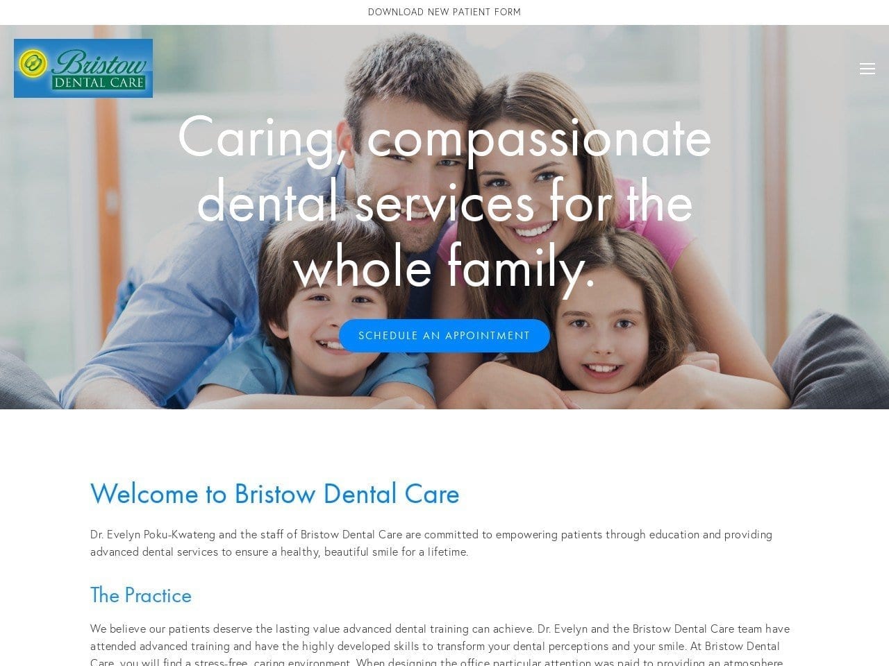 Bristow Dental Care Inc Website Screenshot from bristowdental.com