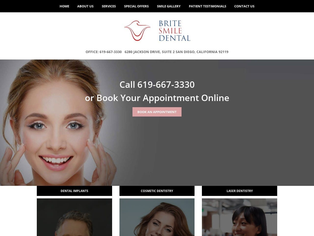 Brite Smile Dental Website Screenshot from britesmilesd.com