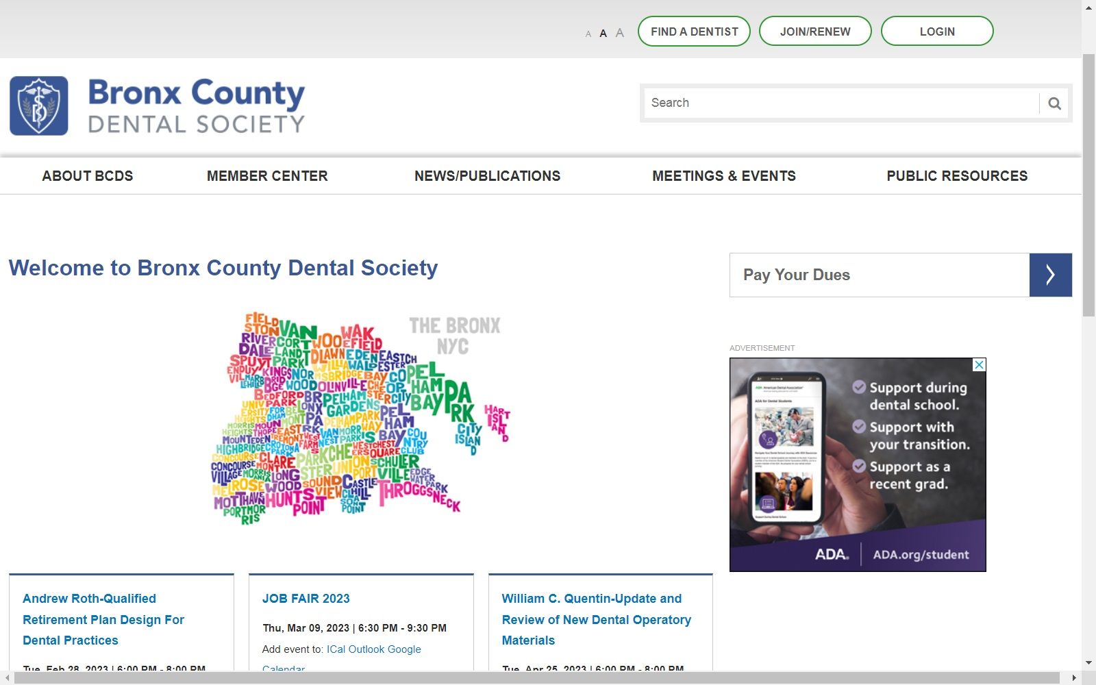 bronxcountydentalsociety.org screenshot