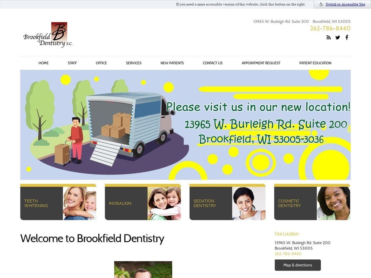 Brookfield Dentist Website Screenshot from brookfielddentistry.com