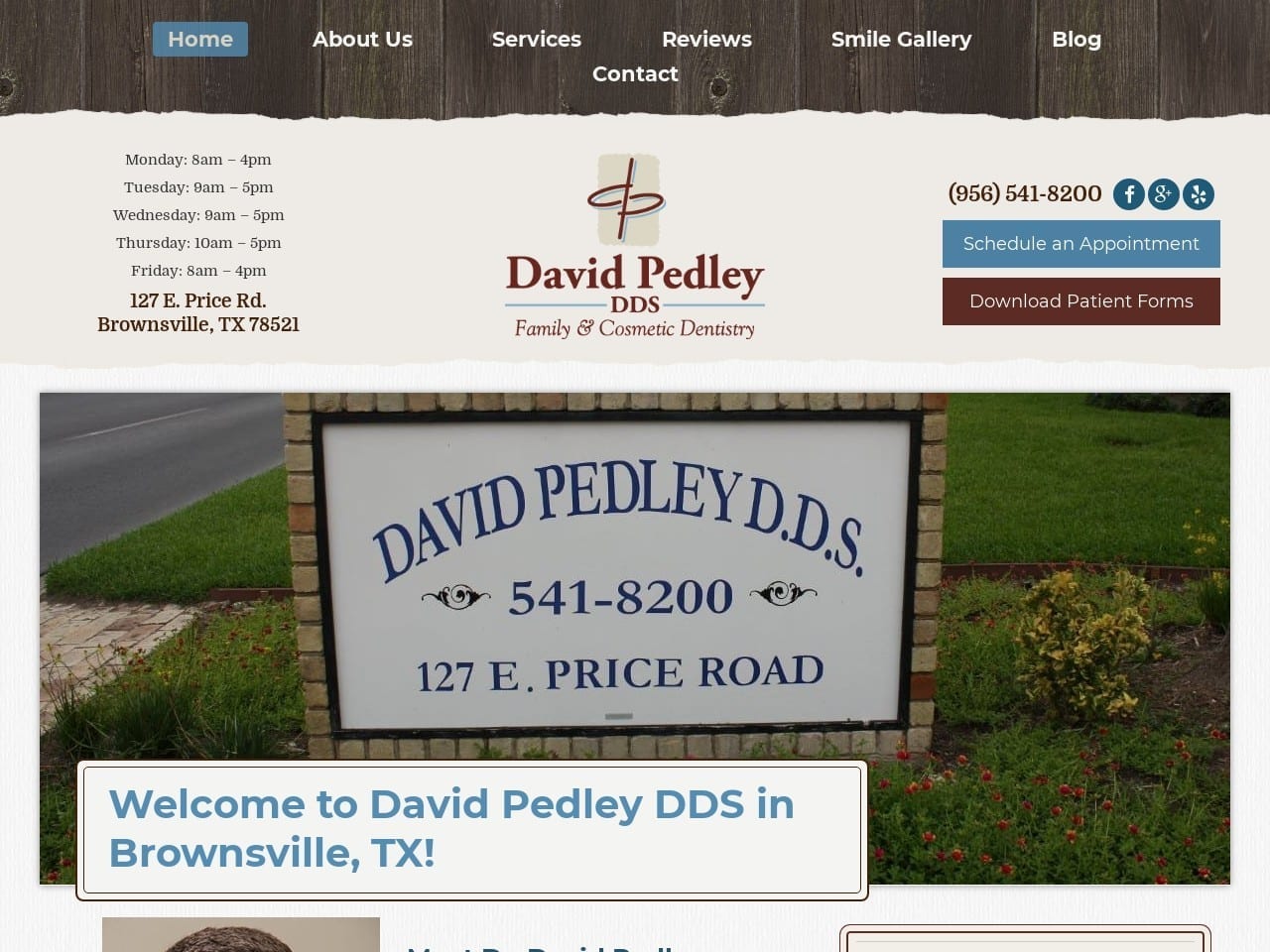 David Pedley D.D.S. Family And Cosmetic Dentist Website Screenshot from brownsvillesmiles.com