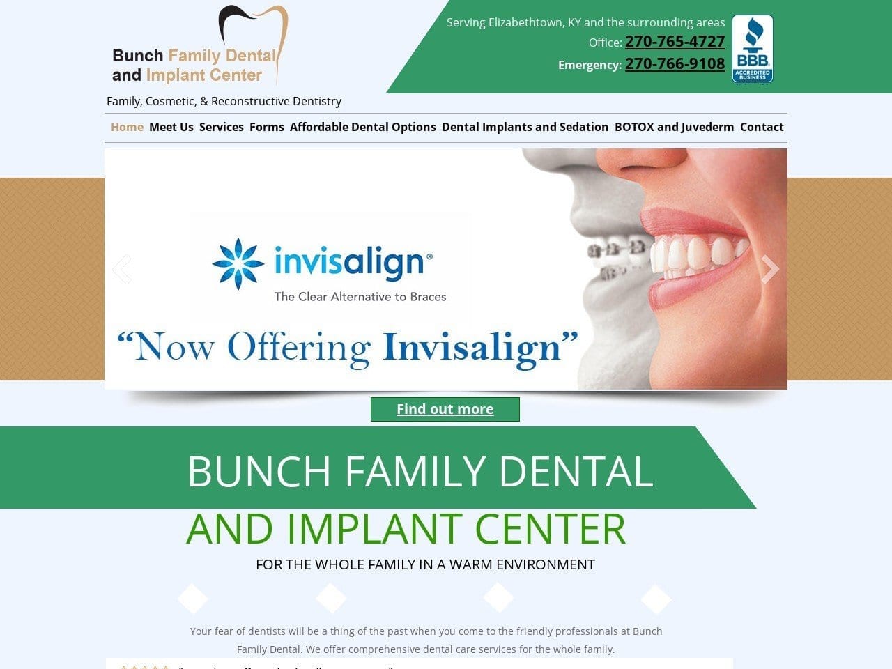 Bunch Family Dental Website Screenshot from bunchfamilydental.com