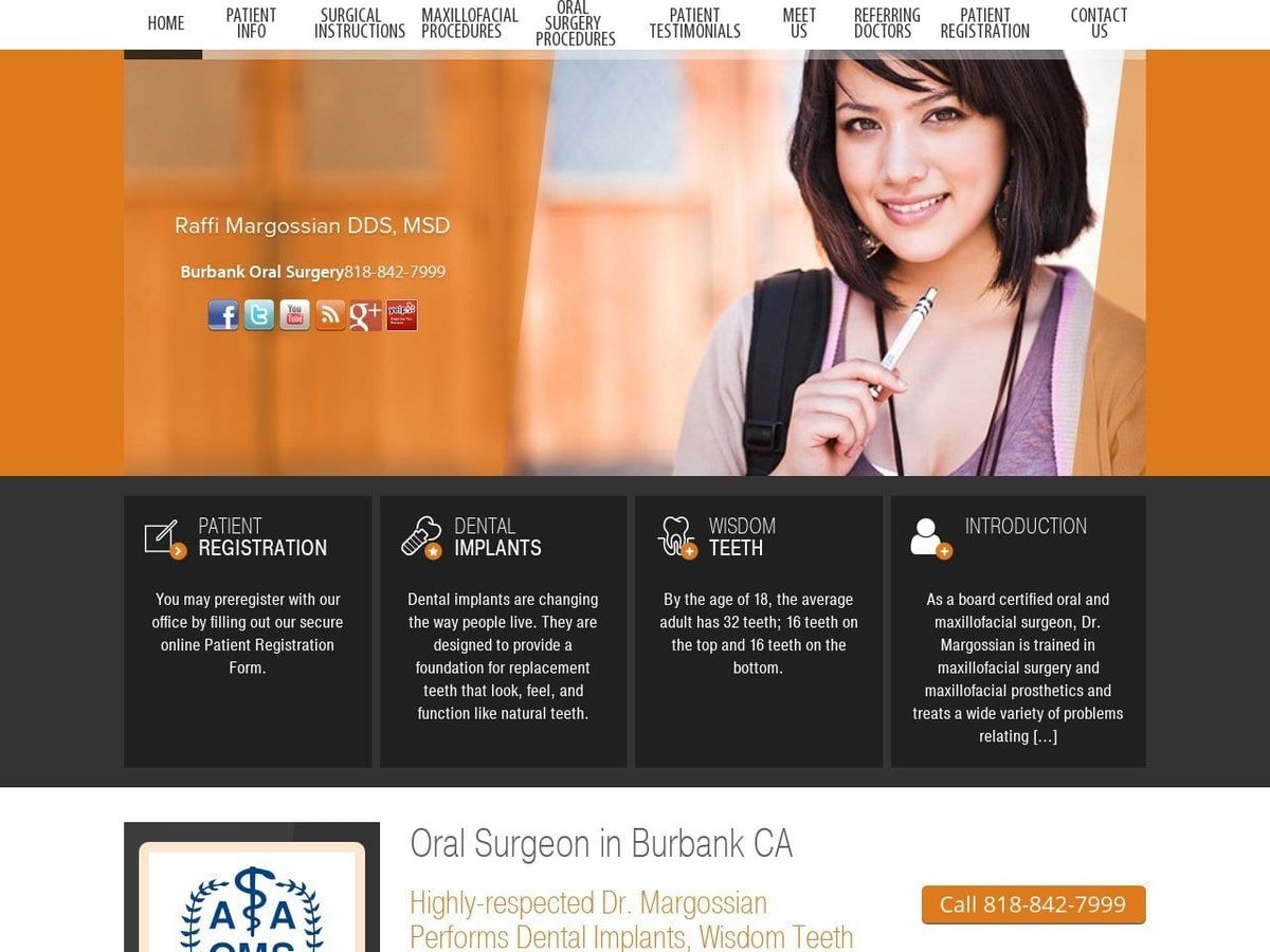 Raffi Margossian DDS MSD Website Screenshot from burbankoralsurgery.com