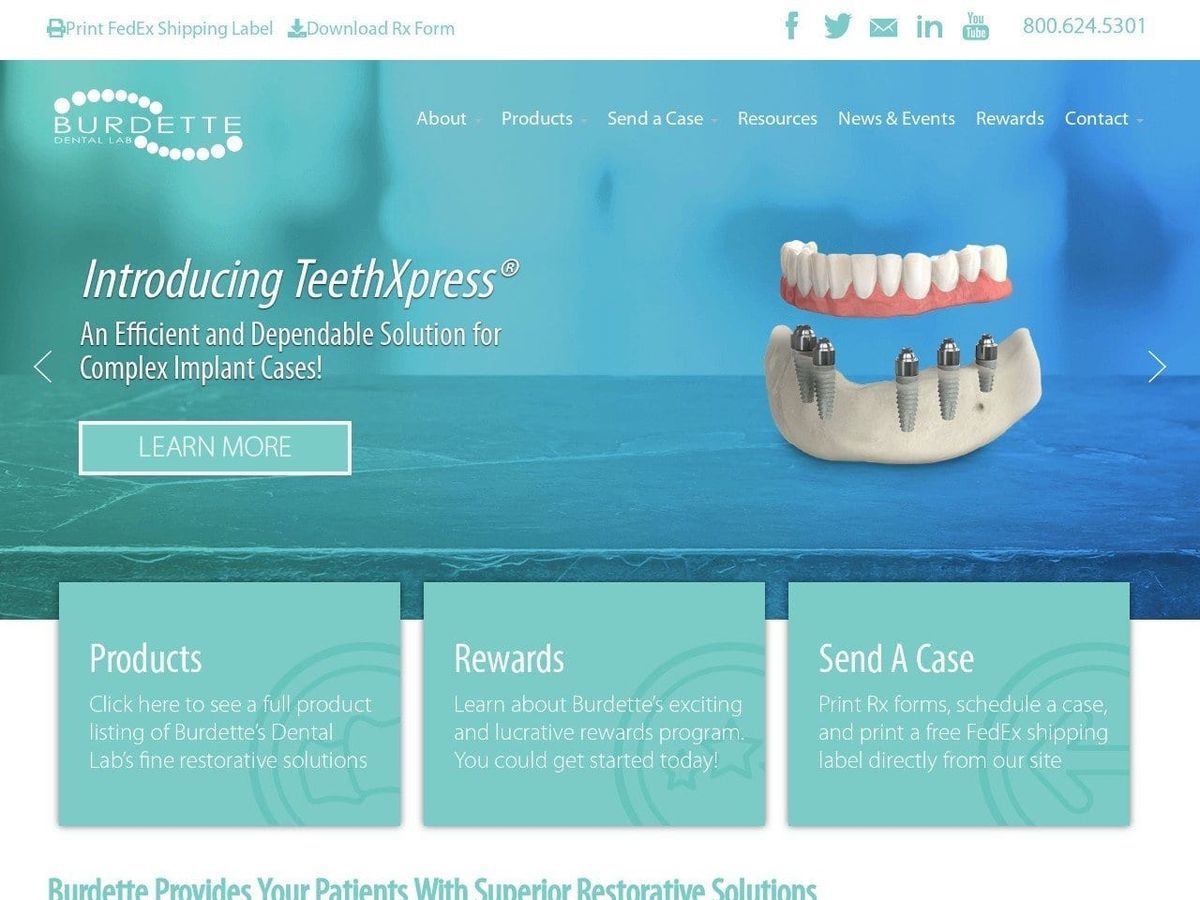Burdette Dental Lab Website Screenshot from burdettedental.com