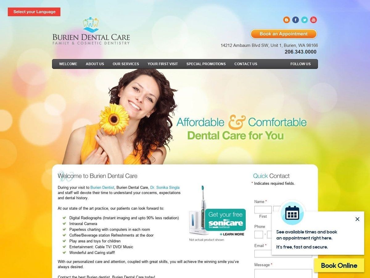 Burien Dental Care Website Screenshot from buriendentalcare.com
