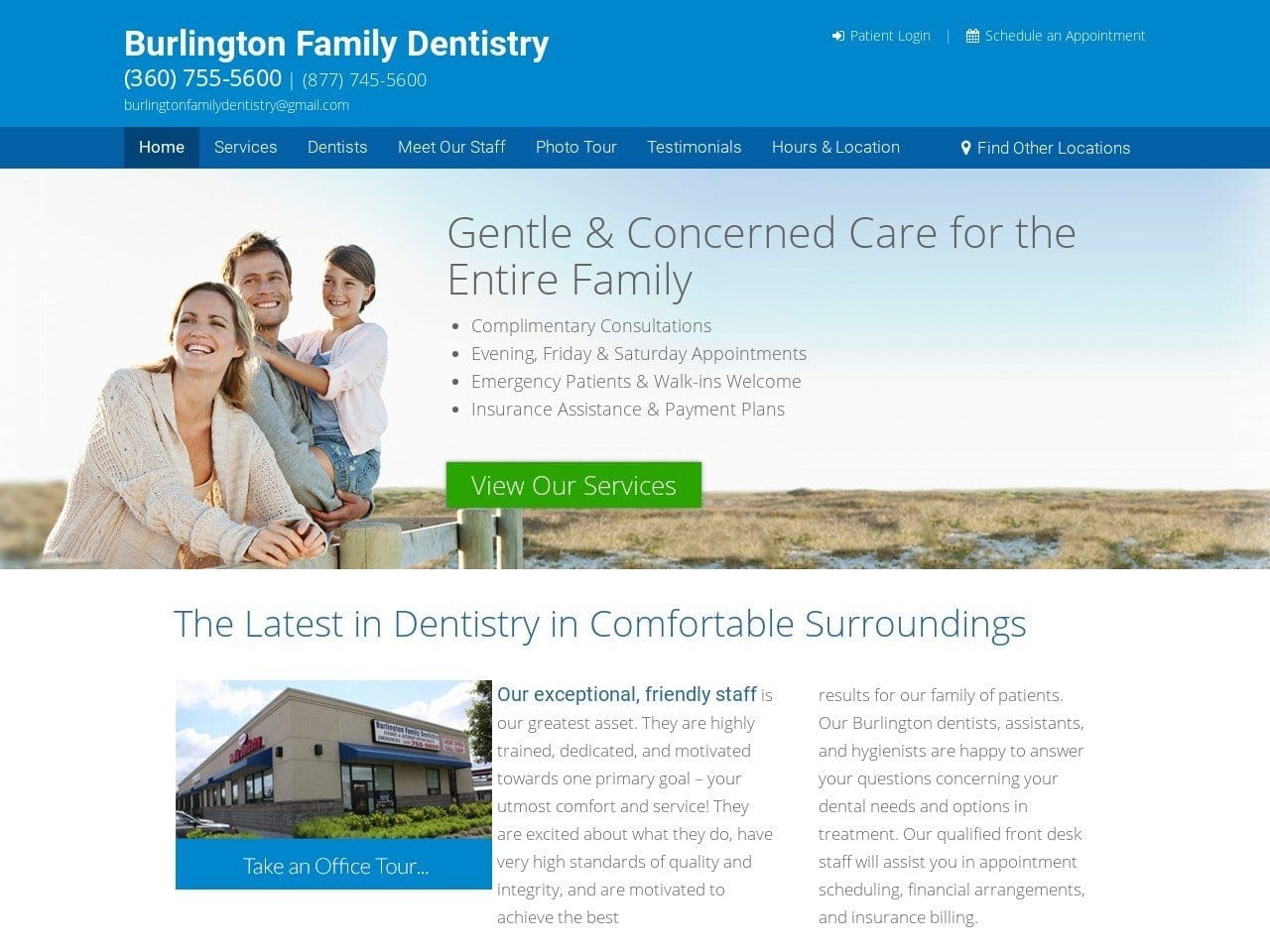 Associates In Dentistry Website Screenshot from burlington.wafamilydentistry.com