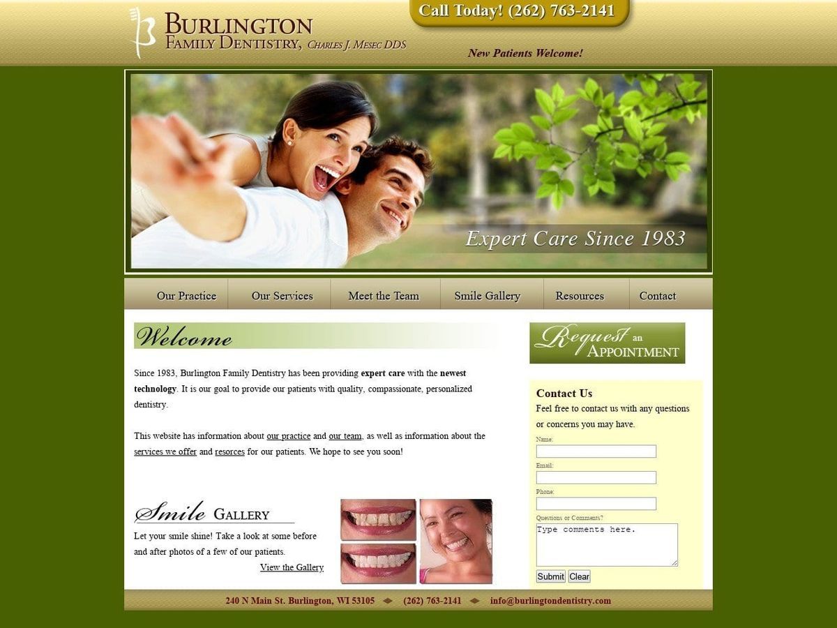 Burlington Family Dentist Website Screenshot from burlingtondentistry.com