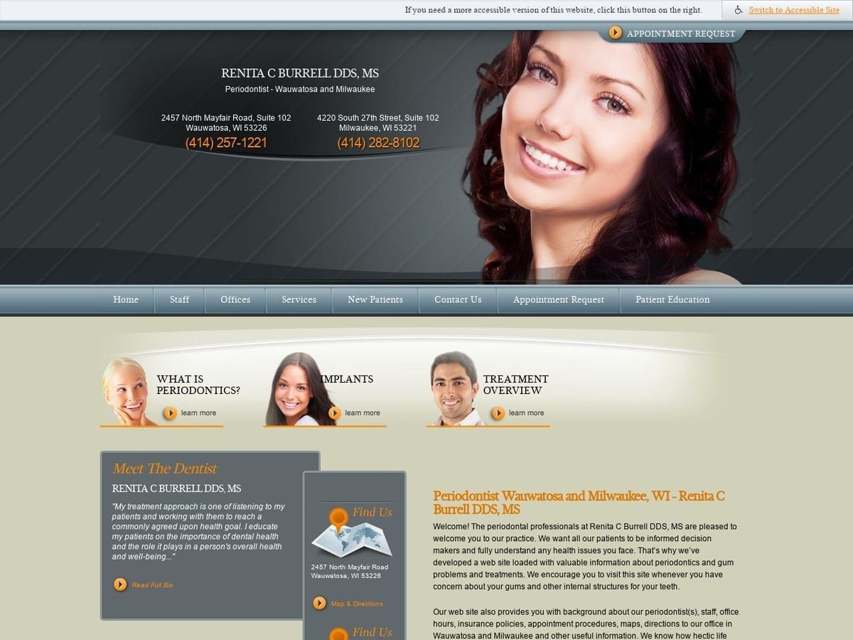 Renita Burrell DDS MS SC Website Screenshot from burrellperio.com